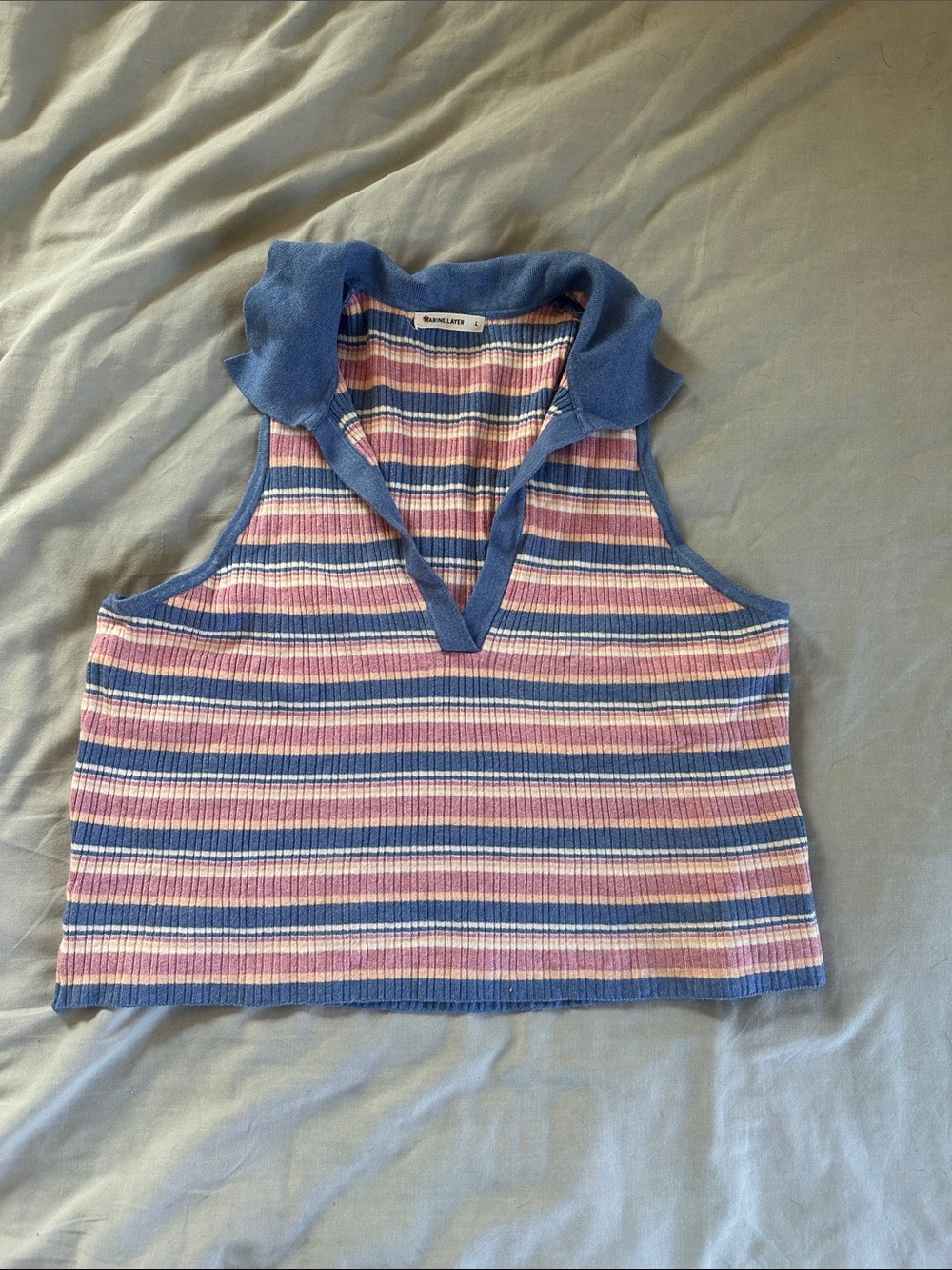 Marine Layer Amelia Striped Sleeveless Polo Crop Top